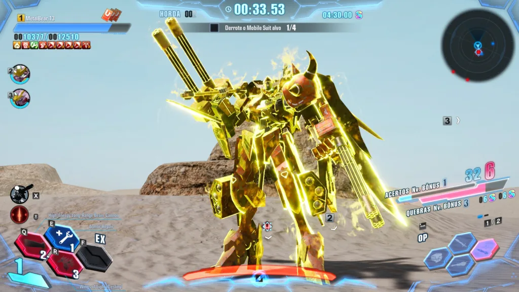 Imagem de um usuário ao usar o despertar em Gundam Breaker 4