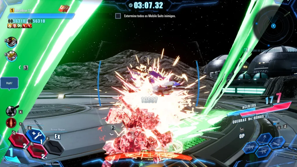 Imagem do jogador utilizando a habilidade Shining Finger Sword em Gundam Breaker 4